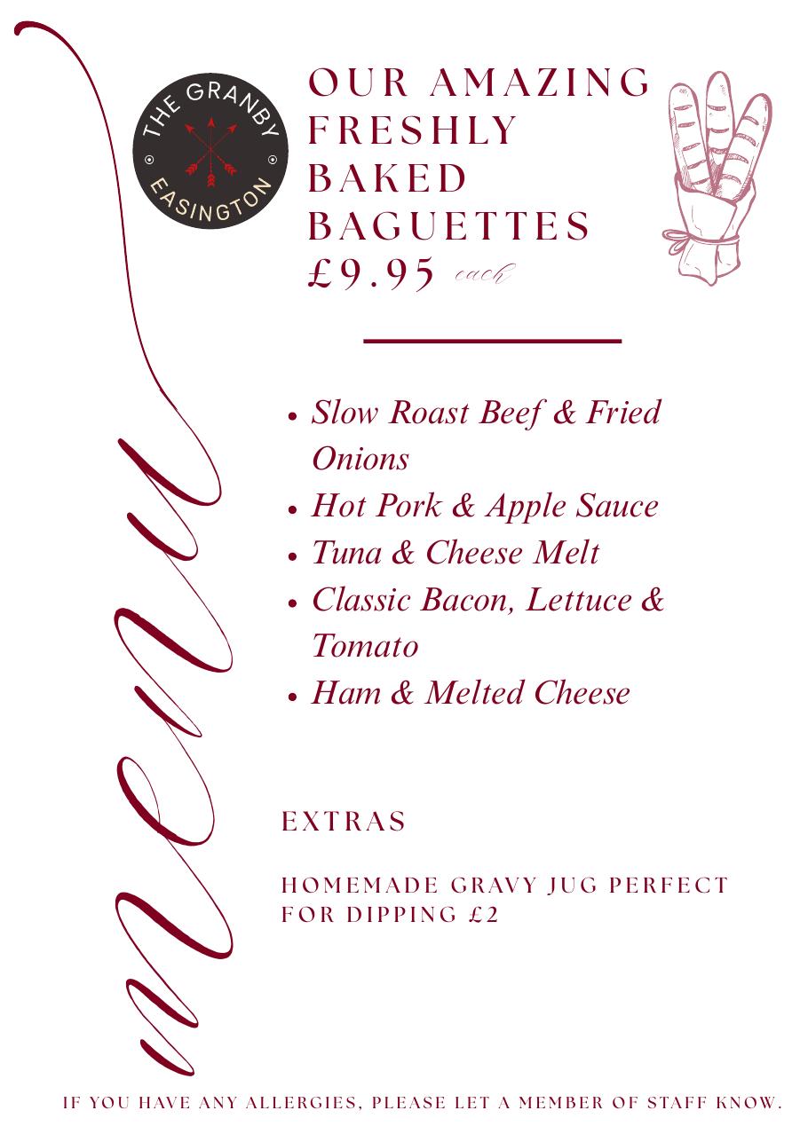 Freshly baked baguettes, £9.95 each