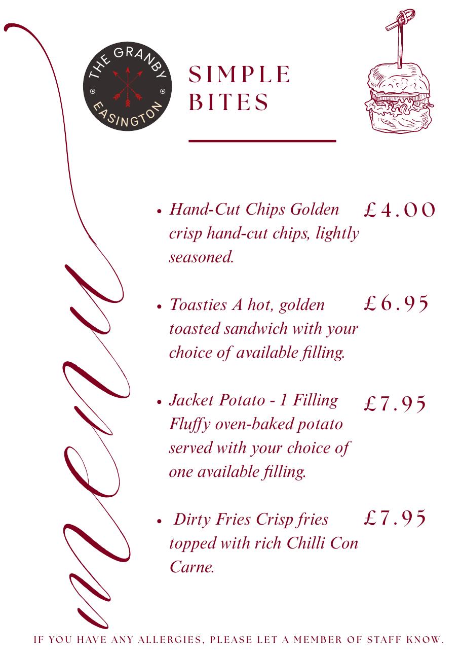 Simple Bites menu: chips, toasties and more