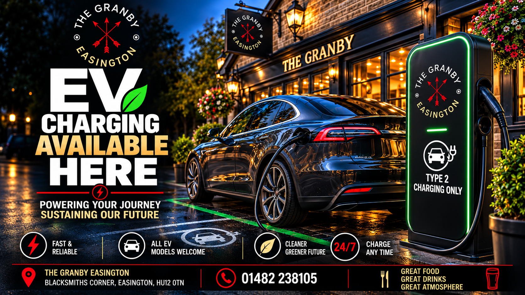 EV charging available at The Granby: Type 2 charging