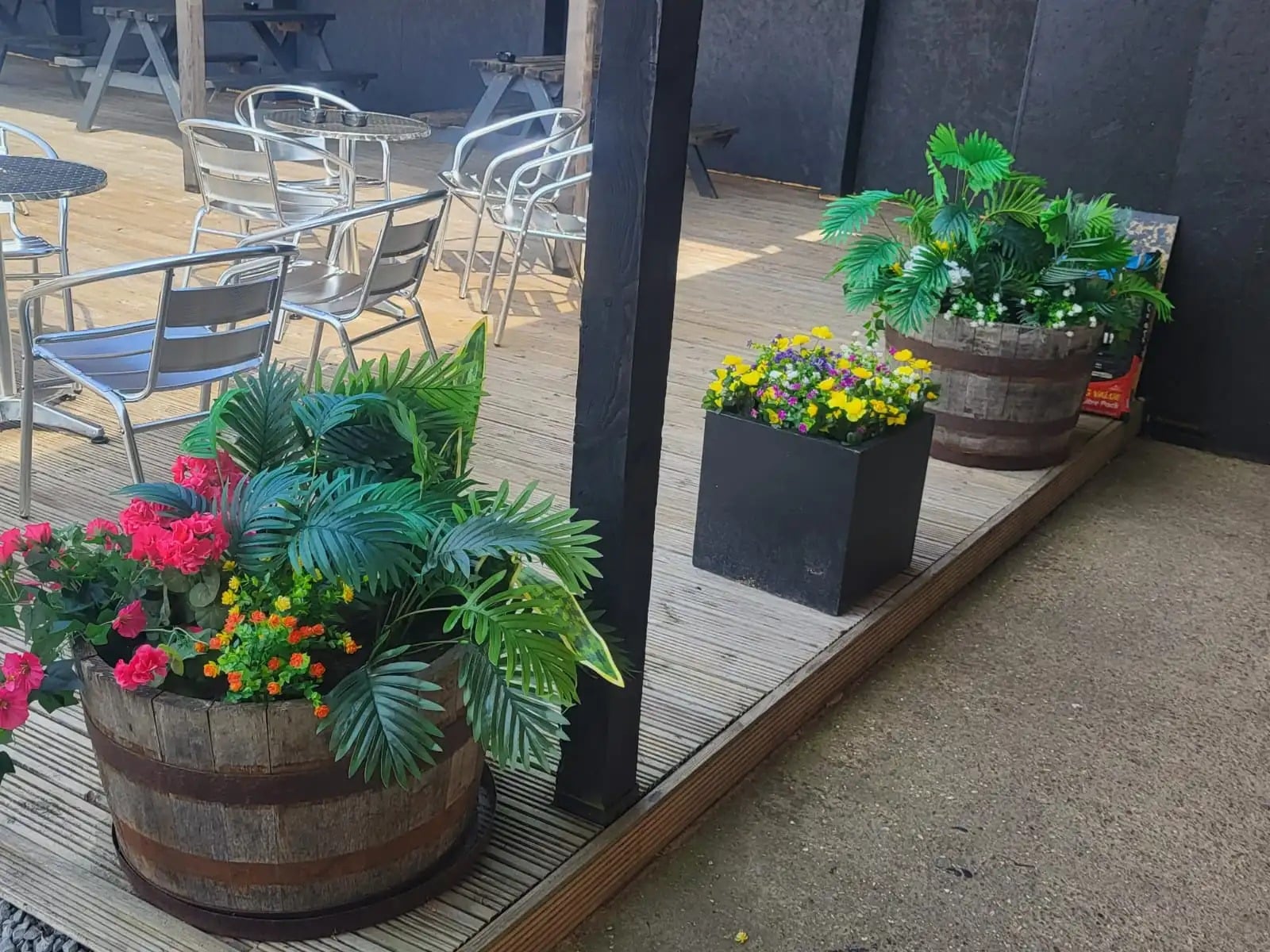 Flower-filled courtyard outside The Granby Rooms