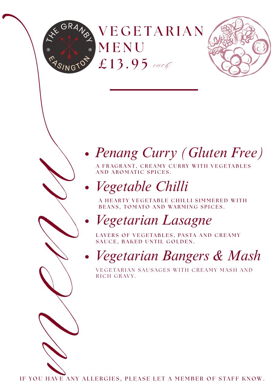 Vegetarian menu, £13.95 each