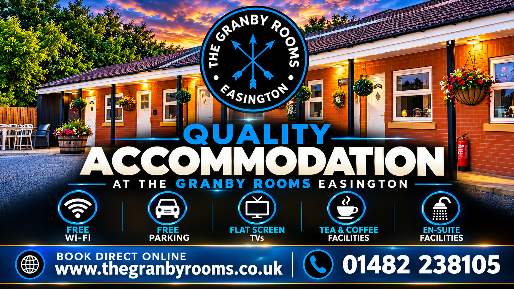 Quality accommodation at The Granby Rooms: free Wi-Fi, parking, TVs, tea and coffee, en suite